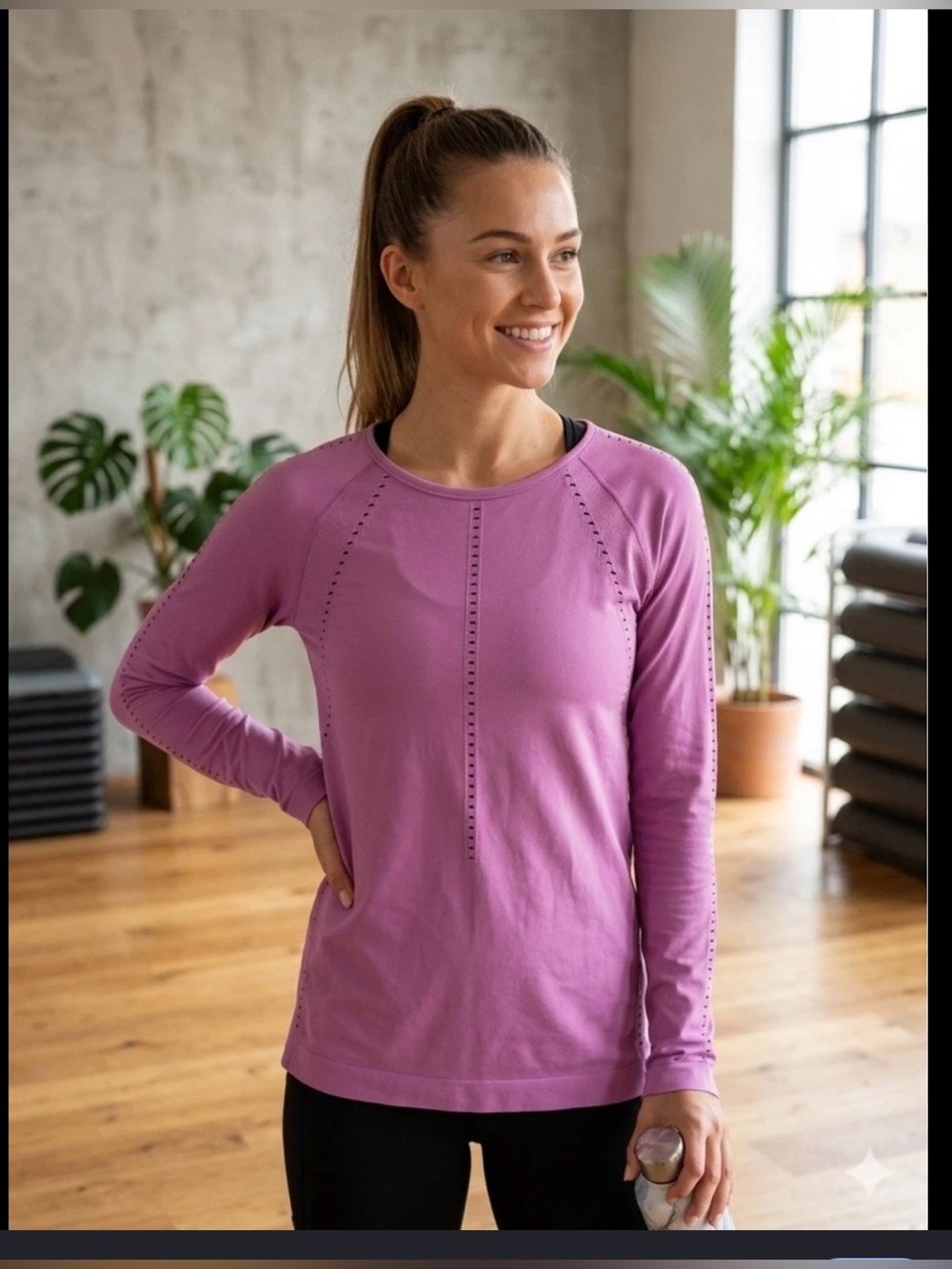 Athleta Long Sleeve Crewneck Top in Lavender Pink